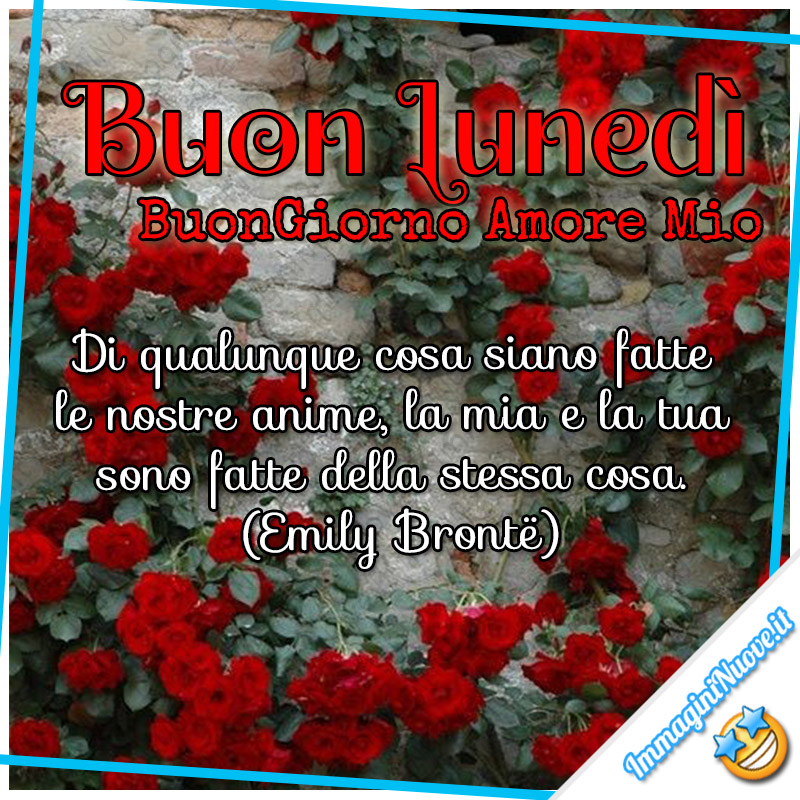 Buon Lunedì, Buongiorno Amore Mio, di qualunque cosa siano fatte le nostre anime, la mia e la tua sono fatte della stessa cosa. (Emily Jane Brontë)