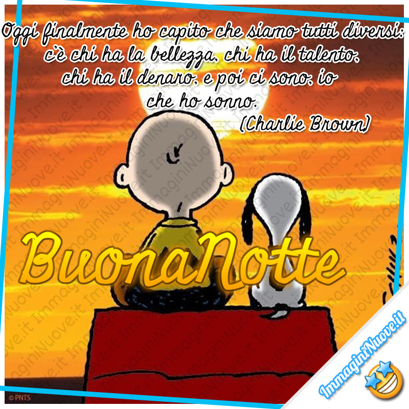 "Oggi finalmente ho capito che siamo tutti diversi: c’è chi ha la bellezza, chi ha il talento, chi ha il denaro, e poi ci sono, io che ho sonno. Buonanotte. (Charlie Brown)"