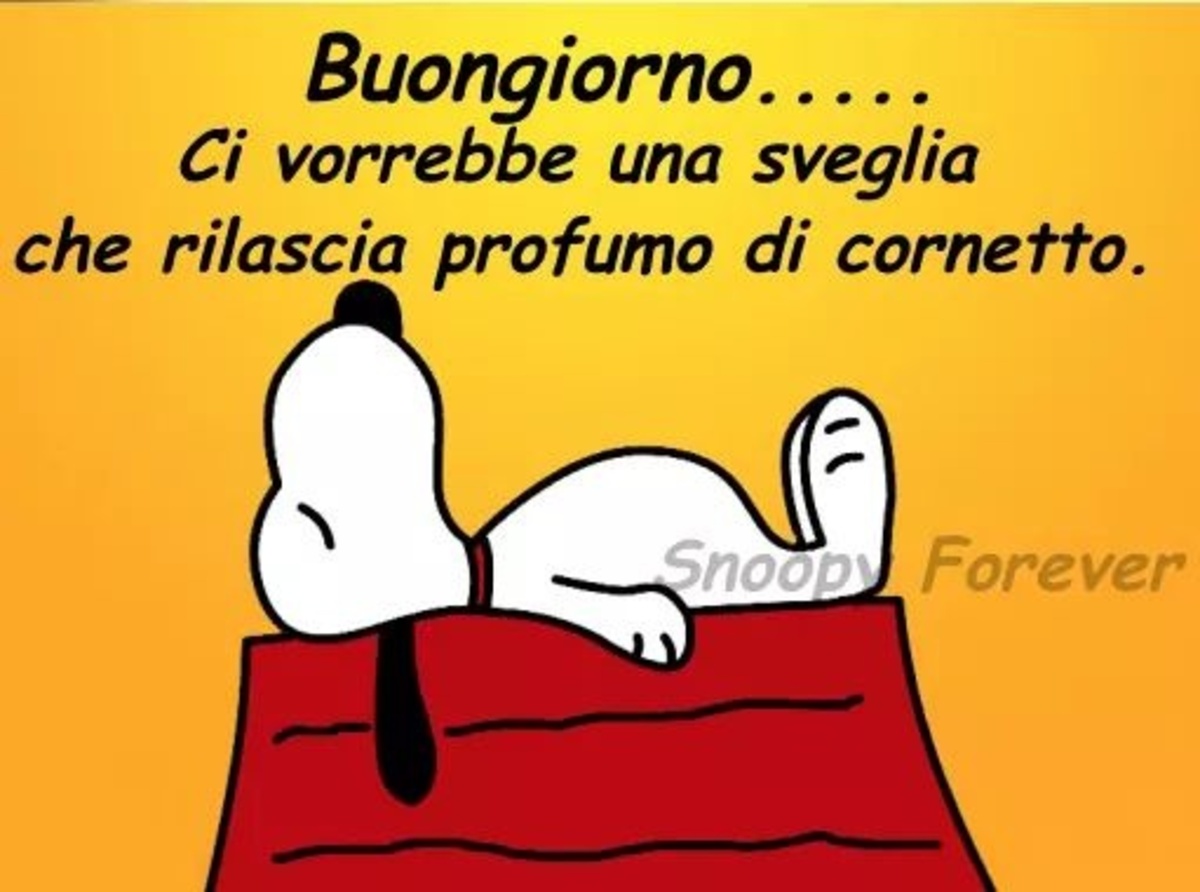 Snoopy: "Buongiorno..... Ci vorrebbe una sveglia che rilascia profumo di cornetto."